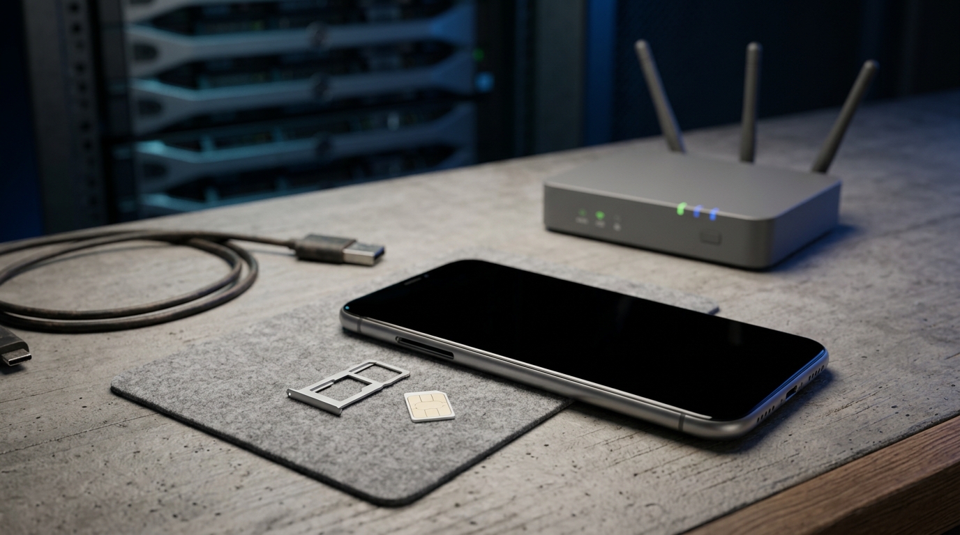 Konzeptionelle Darstellung des Übertragungswegs einer Bestätigungsnachricht von Webservice und Gateway über das Mobilfunknetz bis zum Smartphone des Nutzers.