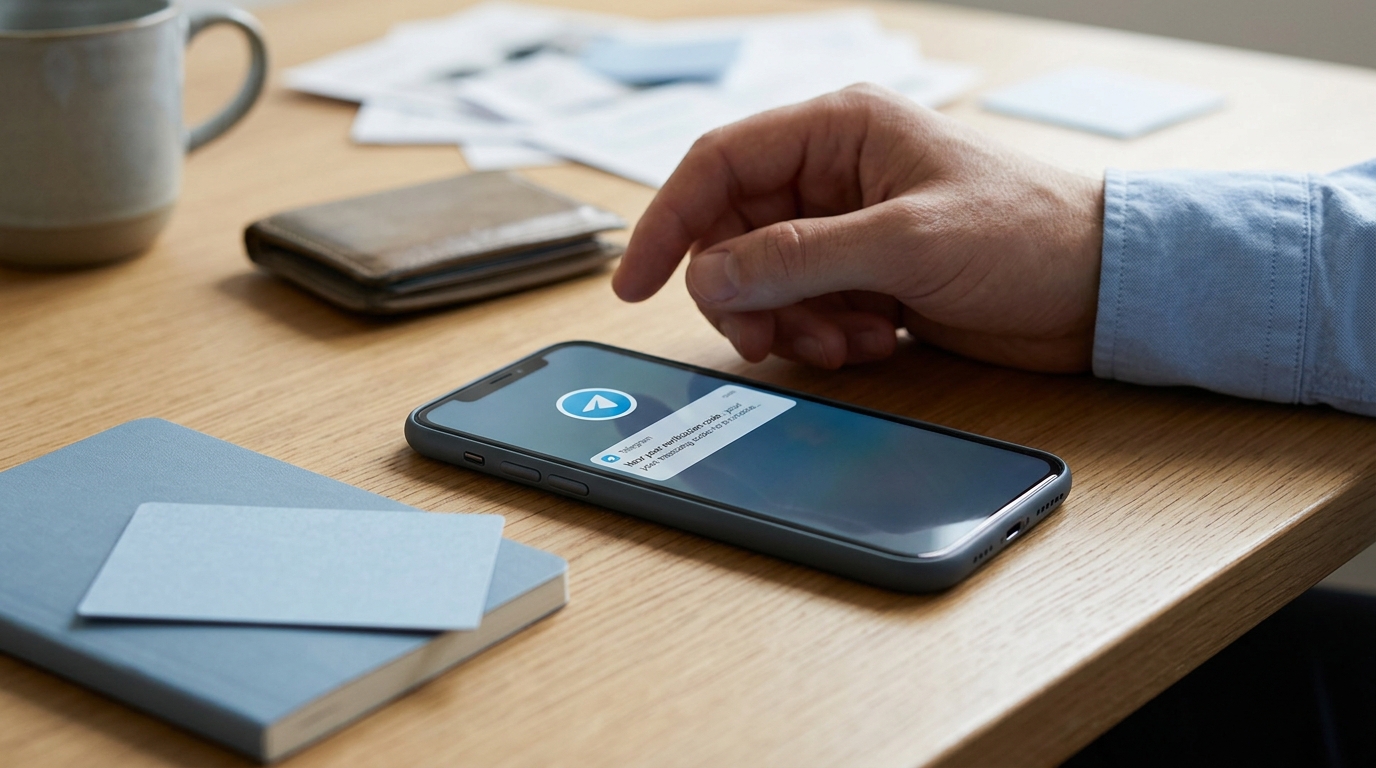 Conceptual illustration showing dual code delivery paths via SMS and active Telegram sessions