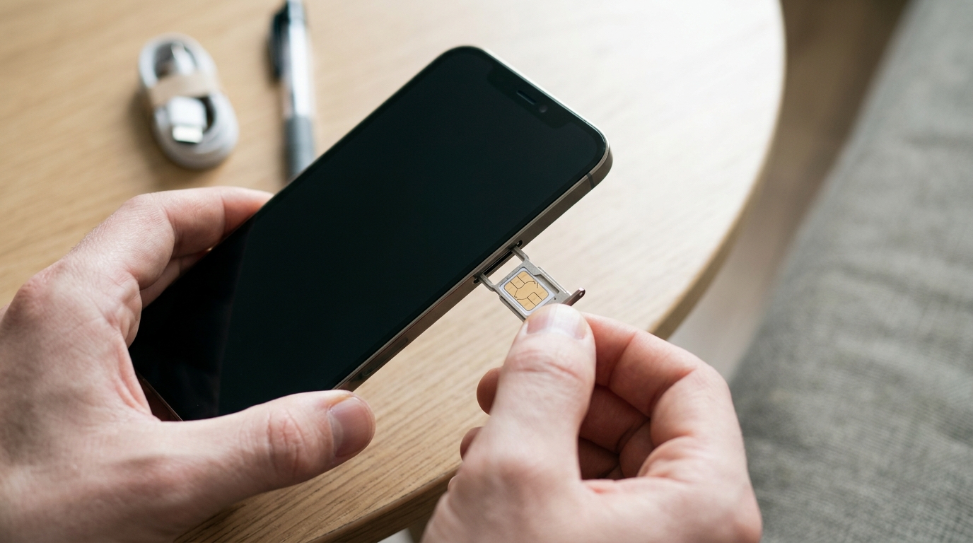 Visual comparison of a physical SIM card slot in a smartphone, an embedded eSIM chip, and a cloud server forwarding communication data