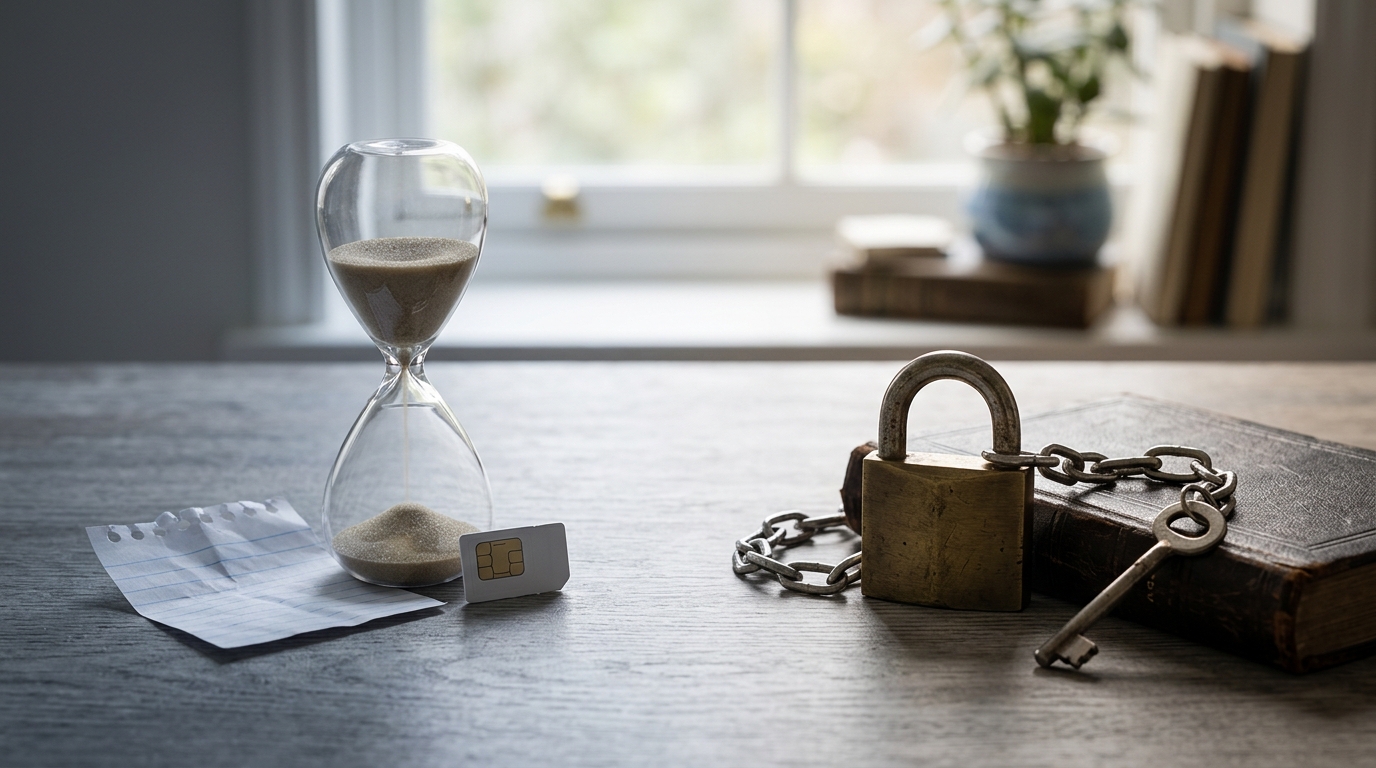 Conceptual illustration comparing temporary short-term code access with a durable padlock representing long-term account recovery.
